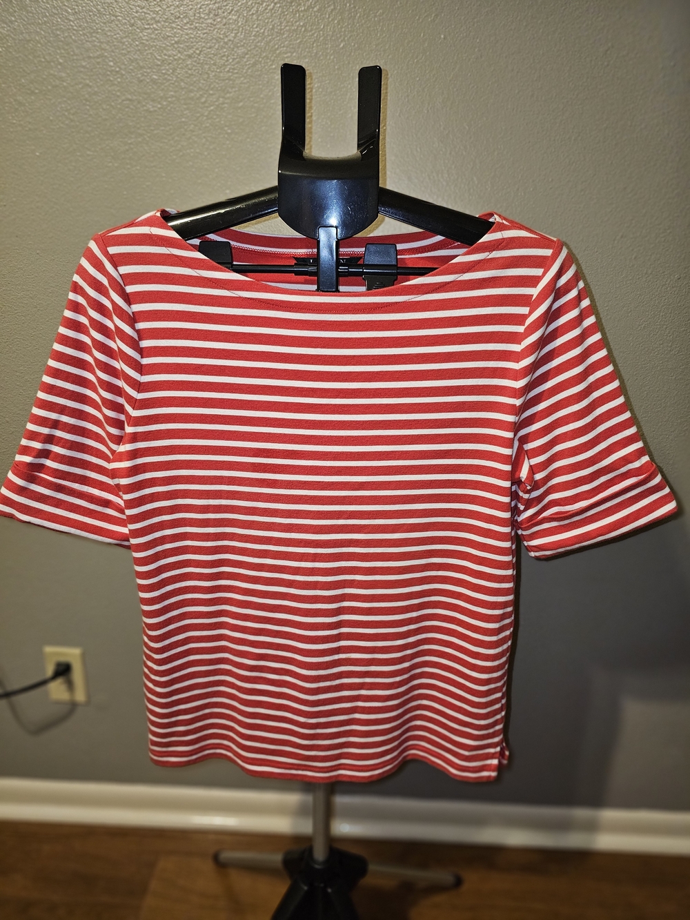 Lauren Ralph Lauren Red and White Striped Short Sleeve Tee